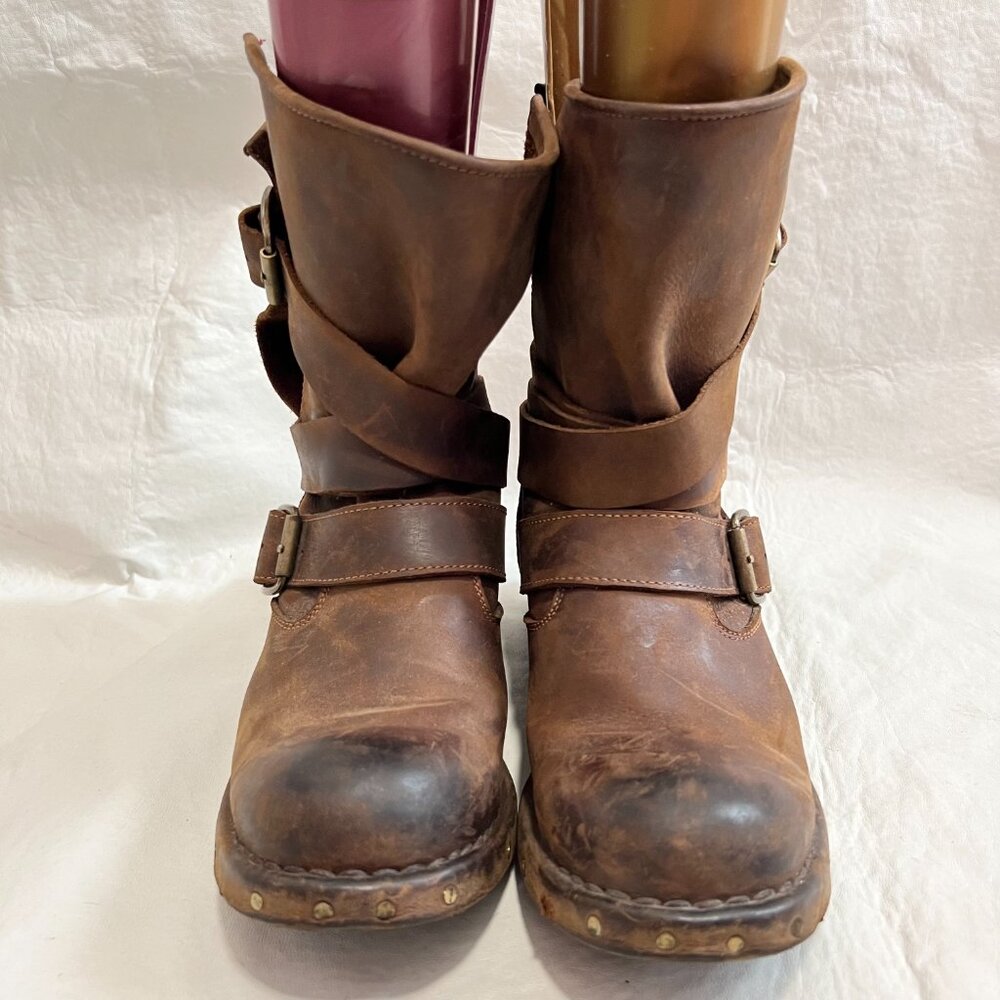 Jeffrey Campbell Brown Distressed Leather Moto Boots - Picture 2 of 11
